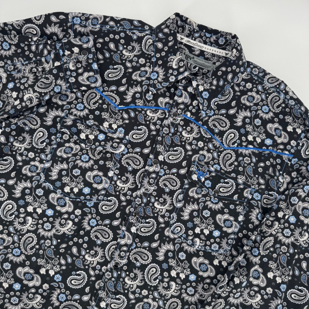 Cowboy Hardware Men Large Black Blue Paisley Western Pearl Snap LS Shirt